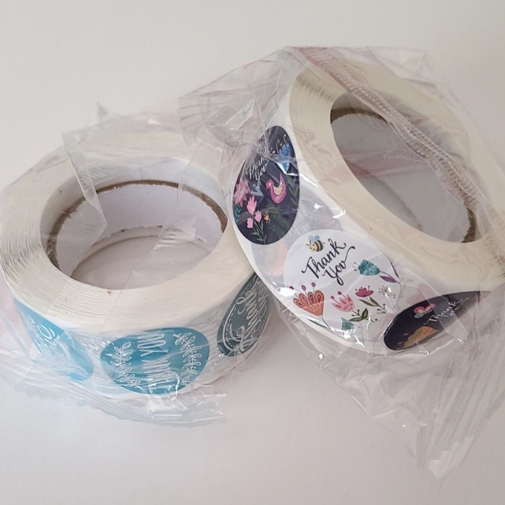 2 rolls/1000 thank you stickers. 1 inch